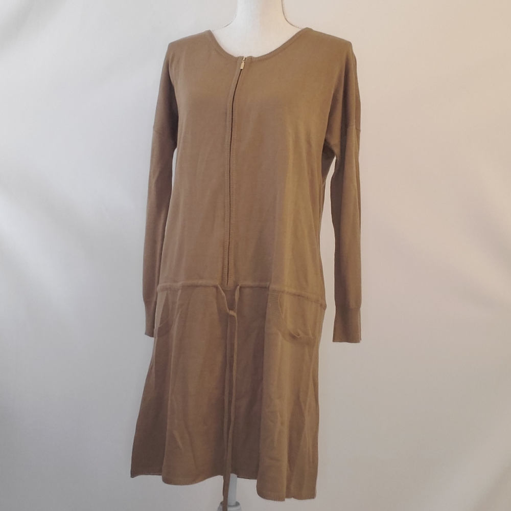 Calvin Klein Tan Long Sleeve Full Zip Sweater Dress Knit